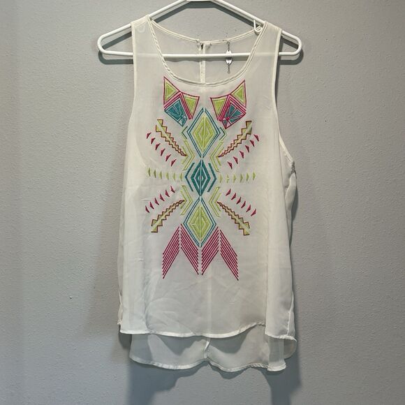 Women’s Sleeveless Tunic Top Large Sheer Embroidered Colorful Tribal Boho Hippie - Picture 1 of 7